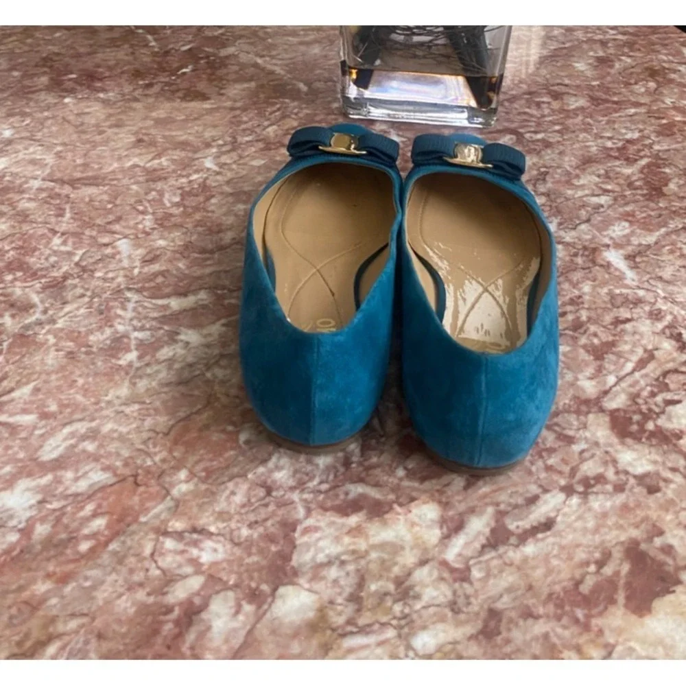 Salvatore Ferragamo Varina Women's Tael Blue Suede Ballet Flat Sz 8.5B EUC, $780 - Picture 9 of 11